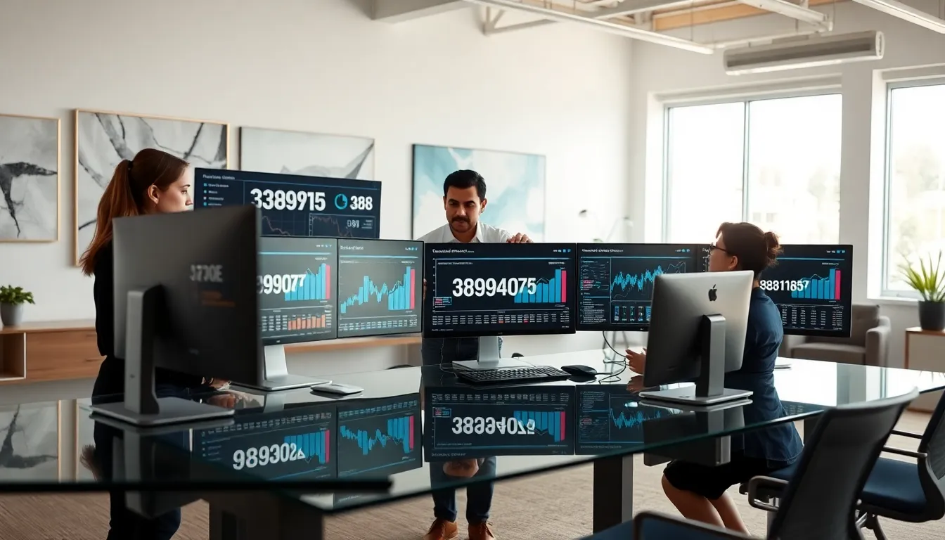 diverse team analyzing data in a modern office.